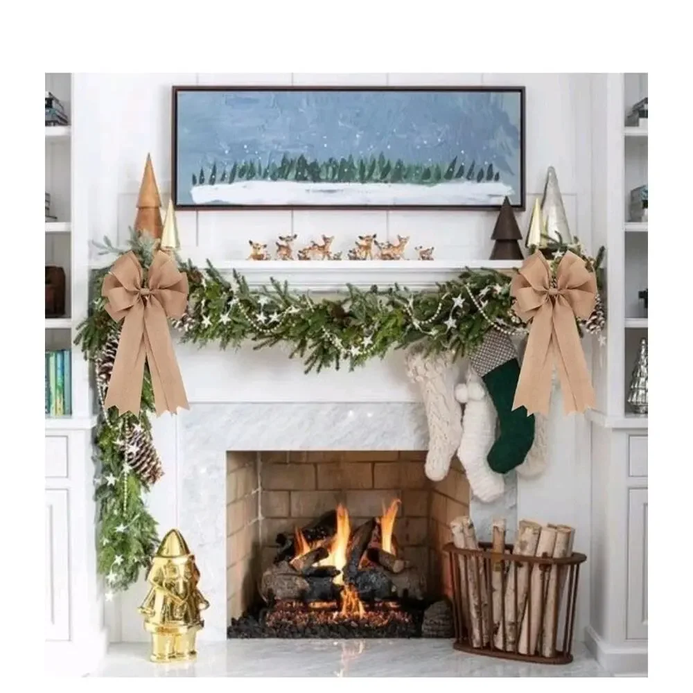 2 Pcs 20 x 10 Inch Large Burlap Bows Farmhouse Wreaths Jute Bow for Gift...